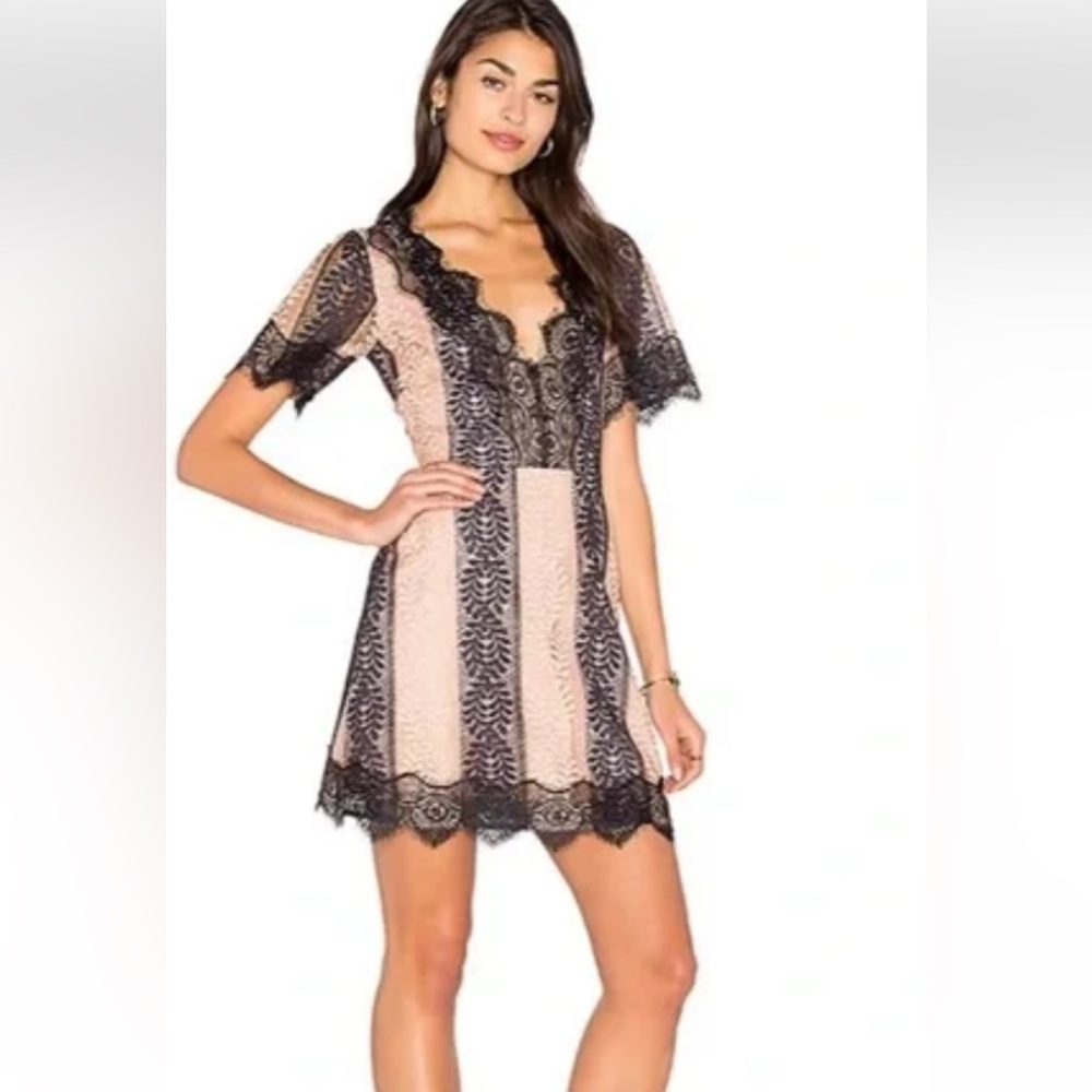 lpa nude black lace short dress sz m